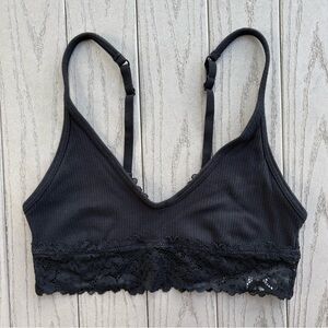 Aerie Black Ribbed Lace Trim Bralette